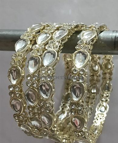 Silver tone Kundan Teardrop Crystal